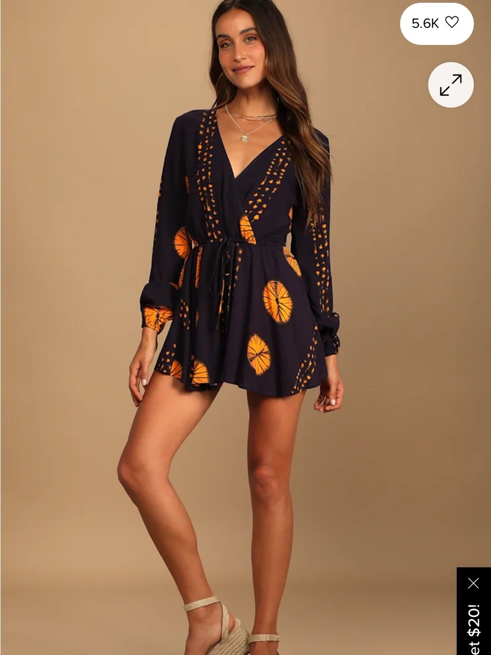 Lulus Adventuresome Dark Purple Tie‑Dye Long Sleeve Romper – Fits M/L